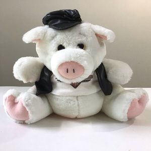 Harley-Davidson Cafe Las Vegas Hog Pig Plush Stuffed Animal Wearing Hat & Vest